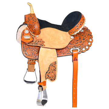 HILASON Western Horse Saddle American Leather Treeless Trail Barrel Saddle Saddle Tan